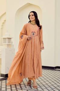 Designer Beautiful Embroidery Work Chanderi Silk <b>Top</b> With Chanderi Silk Pant And Chanderi Dupatta Fully Stitched Ready To Wear - Product Image 2
