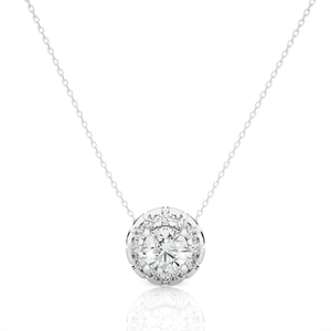 Pendentif classique rond en diamant avec serti halo en or blanc pour bijoux de fiançailles pour femmes, certifié GIA - Product Image 1