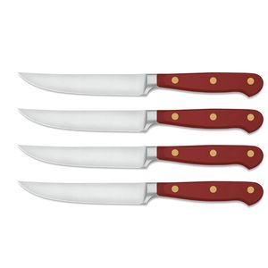 Ensemble de 4 couteaux à steak modernes en acier inoxydable avec des lames à bord lisse et affûté et des manches ergonomiques noirs pour la découpe quotidienne de la viande - Product Image 1