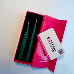 แหนบต่อขนตา Getup Brosons Impex 45 องศา สีเขียว สแตนเลสสตีล ปลายสีโรสโกลด์ สำหรับต่อขนตาแบบวอลลุ่ม ความแม่นยำสูง ขนาด 10 มม. - Product Image 1