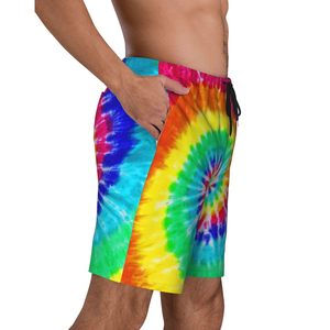 Shorts de Baño para Hombre, Estilo Tie Dye, Secado Rápido, con Cordón Ajustable, Diseño Espiral Multicolor, Cintura Media, Corte Corto - Product Image 2