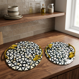 Bandeja Artesanal con Incrustaciones de Madera Natural, Detalles Tradicionales, Diseño Moderno FWE para Diwali, Cumpleaños, Hoteles - Product Image 2
