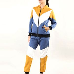 Ensemble de survêtement décontracté pour femme, tendance, en coton, deux pièces, longueur intégrale, avec contraste de couleurs - Product Image 4