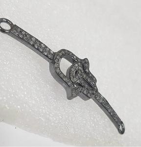Connecteur Main de Fatma pavé de diamants en argent sterling 925 plaqué or, format boîte 48x15MM, <span class=keywords><strong>pour</strong></span> la fabrication de <span class=keywords><strong>bracelets</strong></span> - Product Image 6