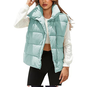 Gilet long matelassé pour femme, couleur unie, col montant, fermeture éclair, coupe-vent, vêtement d'extérieur décontracté, vert - Product Image 3