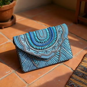 Handcrafted Indian Luxury Casual Daily Fashion Accessory Colorful Glass <b>Beaded</b> Baguette Handle Bag Durable <b>Crystal</b> Art Accessory - Product Image 3