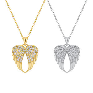 Collier pendentif en forme d'aile d'ange en or massif 14 carats avec diamant cultivé en laboratoire, design plume en argent sterling 925, collier pour femme, bijoux - Product Image 2
