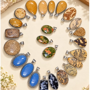 Colgantes de Ágata de la Mejor Calidad Natural, Piedras Preciosas de Cristal Hechas a Mano Ecológicas, Artesanías de Piedras Semipreciosas con Baño de Plata F S - Product Image 1