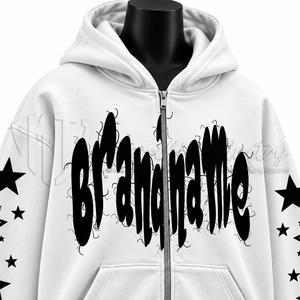 Sweat à capuche zippé personnalisé avec imprimé étoile sur la manche, sweat à capuche en molleton décontracté unisexe, vêtements d'automne - Product Image 5