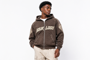 Hot Selling Custom Rhinestone Heavyweight Acid Wash Zip Hoodie Pearl Oversized Streetwear Hoodies For Men - Product Image 2