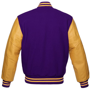 Veste de baseball décontractée pour homme en cuir PU violet et or, avec manches en cuir PU, col rabattu et fermeture boutonnée, idéale pour l'automne - Product Image 2