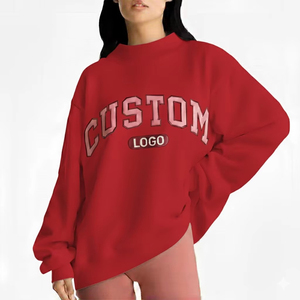 Custom Embroidered Winter Solid Streetwear Soft Cotton Mockneck Pullover Fleece Oversized Women's Sweatshirt - Product Image 4