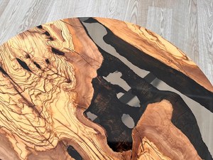 Round Wood Resin <b>Coffee</b> <b>Table</b> Rustic Design Black Metal Legs Indoor Living Room Furniture Decor Durable Artisan Crafted - Product Image 5