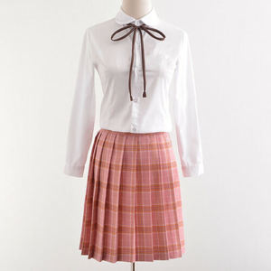 Uniforme scolaire unisexe pour l'école primaire, chemise blanche Oxford avec nœud papillon marron, jupe à carreaux rose, matière polyester/coton, vêtements scolaires pour enfants - Product Image 3