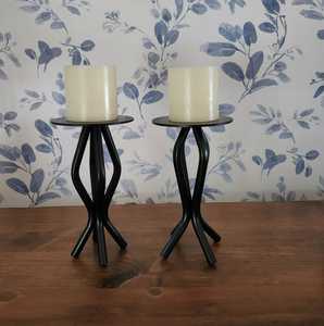Modern <b>Black</b> Metal Christmas <b>Candle</b> <b>Holder</b> Set Handmade Eco-Friendly Durable Decorative Iron <b>Pillar</b> <b>Candle</b> Stand Table - Product Image 1
