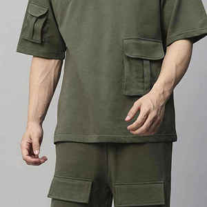 Cumbre Sports Customized Made OEM <b>Twins</b> <b>Set</b> For Men Two Piece Summer Streetwear Beach Wear T-Shirts Short <b>Set</b> With Multi Pockets - Product Image 3