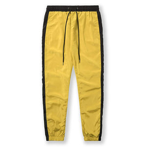 Pantalon de jogging décontracté pour homme en laine délavée style vintage, noir avec bandes latérales, taille élastique et cordon de serrage, poids moyen, pour l'automne - Product Image 1