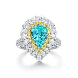 Anillo de Lujo para Mujer con Topacio Azul Corte Pera y Halo de Diamantes, Estilo Compromiso, Certificado IGI - Product Image 4