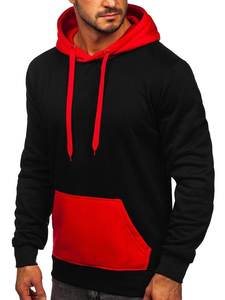Men's Color Blocking Hooded <b>Sweatshirt</b> Slim Fit Raglan Sleeve Casual Autumn Red <b>Black</b> Gray French Terry Knitted Hoodie - Product Image 4