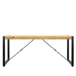 Table à manger rectangulaire en bois de manguier massif, pliable, extensible, durable, écologique, de style industriel européen, finition noire naturelle - Product Image 3