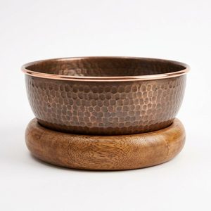 Handmade 24 cm Copper Decor Bowl with Antique Bansi <b>Wood</b> Detail Dual Material for Home Decor and Hotel Use - Product Image 1