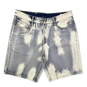 Shorts en jean bleu clair pour homme, taille haute, déchirés, ourlet effiloché, fermeture boutonnée, style décontracté, 100 % coton tissé, haute qualité - Product Image 5
