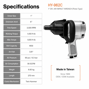 Llave de impacto neumática HY-962C 1 pulgada con mango de pistola, herramienta metálica para reparación automotriz - Product Image 3