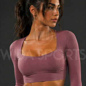 Women's 2-Piece Breathable Yoga Set High Waist Four-Way Stretch <b>Leggings</b> with Long Sleeve Crop Top for Gym & Fitness - Product Image 4