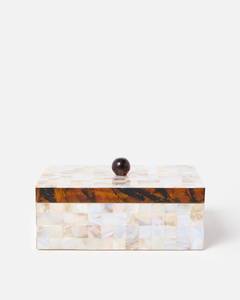 Boîte à bijoux rectangulaire classique décorative en mosaïque de nacre pour chambre à coucher, avec bordure écaille de tortue et bouton en bois - Product Image 2