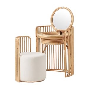 Ensemble de meubles pour enfants en rotin tressé de haute qualité, comprenant un tabouret et une coiffeuse ronde, prix d'usine. - Product Image 1