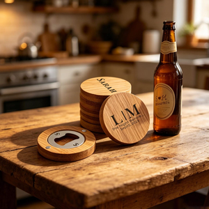 Décapsuleurs ronds en bois personnalisés avec gravure sur mesure en acier inoxydable pour bar - Product Image 2