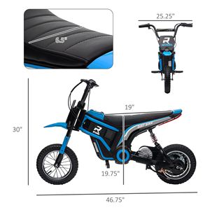 Blue <b>24V</b> 350W Electric Dirt Bike for Ages 13+ up to 15 MPH with Rear Suspension & Features Max Speed 40km/h Lithium <b>Battery</b> - Product Image 3