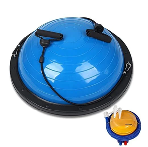 Ballon d'équilibre BOSU de qualité professionnelle bleu avec poignées et pompe pour usage domestique. - Product Image 1