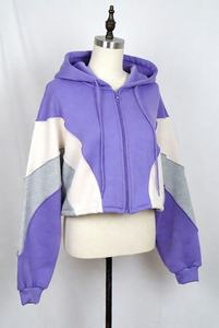 Women's Color Block <b>Cropped</b> <b>Zip</b> <b>Up</b> Hoodie Long Sleeve Drawstring Hooded Sweatshirt Casual Streetwear Jacket - Product Image 3