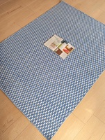 HARI ENTERPRISES Handgefertigter Blauer Wollteppich Modernes Geometrisches Muster Flachgewebter Kelim-Teppich Maßgefertigte Größe Wohnzimmer-Teppich Jute
