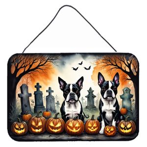 Nouveau Boston Terrier Spooky Halloween aluminium métal tenture murale multicolore 8HX12W pour cuisine salle de bain décoration murale maison Plaque - Product Image 1