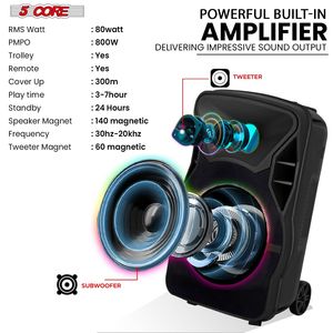 Casa attiva 15 portatile rotolamento PA DJ sistema 800W grande mostro alimentato all'aperto altoparlante per feste luci da discoteca 2 senza fili - Product Image 2