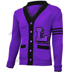 Cárdigan Universitario Casual Personalizado con Letras, Chaqueta Escolar de Invierno Unisex, Abertura Frontal, Apliques Bordados, Botones, Cuello en V, Lana/Acrílico - Product Image 5