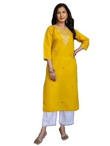 ชุดเดรส Anarkali ผ้าไหม RN Silk Salwar Kameez สำหรับผู้หญิง ลายปักดอกไม้สไตล์โรมัน ผ้าไหม แต่งลายปัก  ทรงตรง Kurta  ลำลอง ความยาวปานกลาง - Product Image 2
