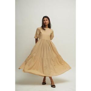 High Quality Beige A-Line Maxi <b>Dress</b> Petal Sleeves <b>Ruffles</b> Cotton Anti-static Eco-Friendly Natural Waist Summer Simple Style - Product Image 5
