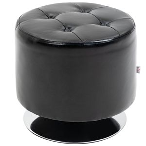 Antique Style Round PU Leather Swivel Ottoman Foot <b>Stool</b> Black Soft Velvet Thick Padding Tufting for Home Office Entry <b>Bedroom</b> - Product Image 1