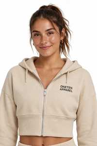 <b>Womens</b> Beige Cropped Zip Hoodie And Wide Leg <b>Sweatpants</b> 2 Piece Tracksuit Set Casual Loose Fit - Product Image 6