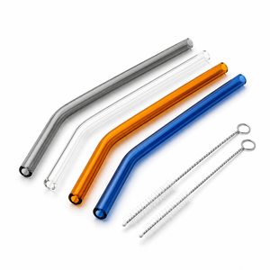 P012-00-00-A Borosilicate Glass Drinking <b>Straws</b> Set with Cleaning Brush <b>Reusable</b> Bent Glass <b>Straws</b> Colored & Clear - Product Image 4