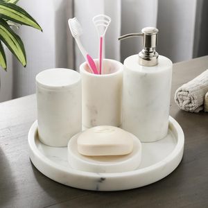 High on Demand Luxury White Marble Patterned Stoneware Bathroom <b>Set</b> <b>Soap</b> Dispenser and Wash Storage <b>Set</b> at Wholesale Price - Product Image 4