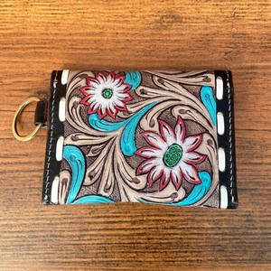 Multifunctional Popular Designer Hand Tooled Leather <b>Small</b> Coin <b>Purse</b> with Keyrings Western Genuine Leather Floral <b>Women</b> Wallets - Product Image 5