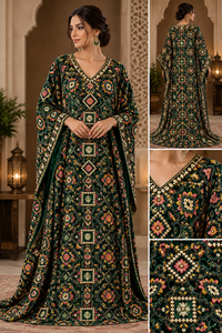 Motif de broderie sur velours vert foncé bicolore, motif 9000, matière de base pour veste ethnique femme, lehenga de mariée, abaya, décoration intérieure - Product Image 6