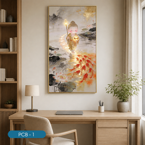 Peinture décorative murale moderne en acrylique fluide abstrait de luxe HALO, faite à la main, avec feuille d'or brillante, pour salon PCB-1 - Product Image 4