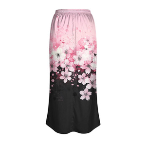 Jupe longue élégante pour femmes, imprimé floral, satin, taille haute, taille élastique, décontractée, toutes saisons, tissu doux, impression numérique, 100% soie - Product Image 6