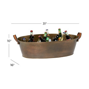 Bañera ovalada de bronce antiguo con textura de cocodrilo y asas envueltas en cuero, moderna, para bebidas, cerveza, vino, para fiestas y bodas. - Product Image 2