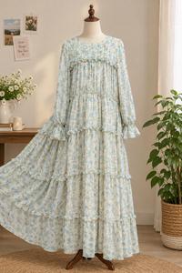 Vestido Maxi de Algodón Floral Ssumaira con Volantes y Capas, Kurti Casual para Mujer, Estilo Étnico de Verano, Georgette Chiffon Sin Arrugas - Product Image 2